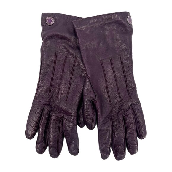 Coach Purple Cashmere Lined Leather Gloves | Size 7.5 - Picture 1 of 11